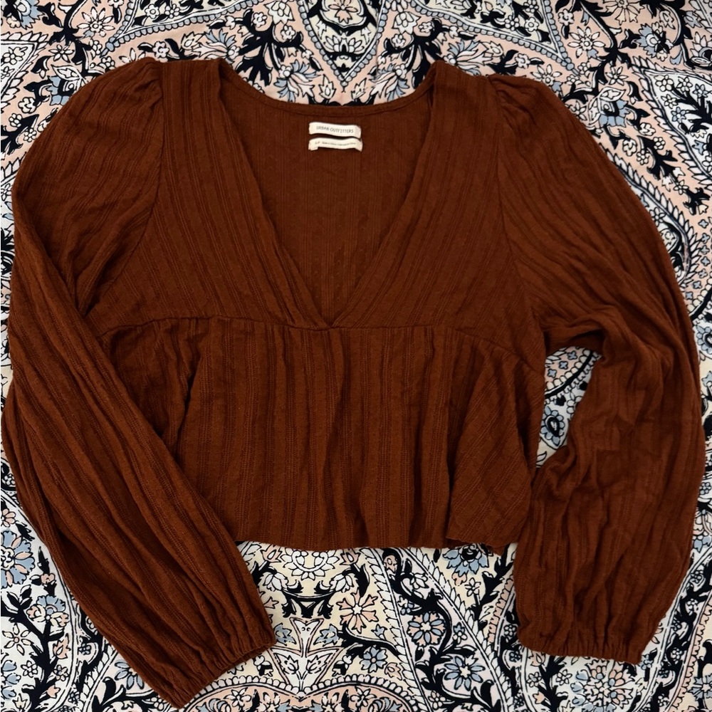 Urban outfitters rustic brown Long Sleeve babydoll swing top sz S